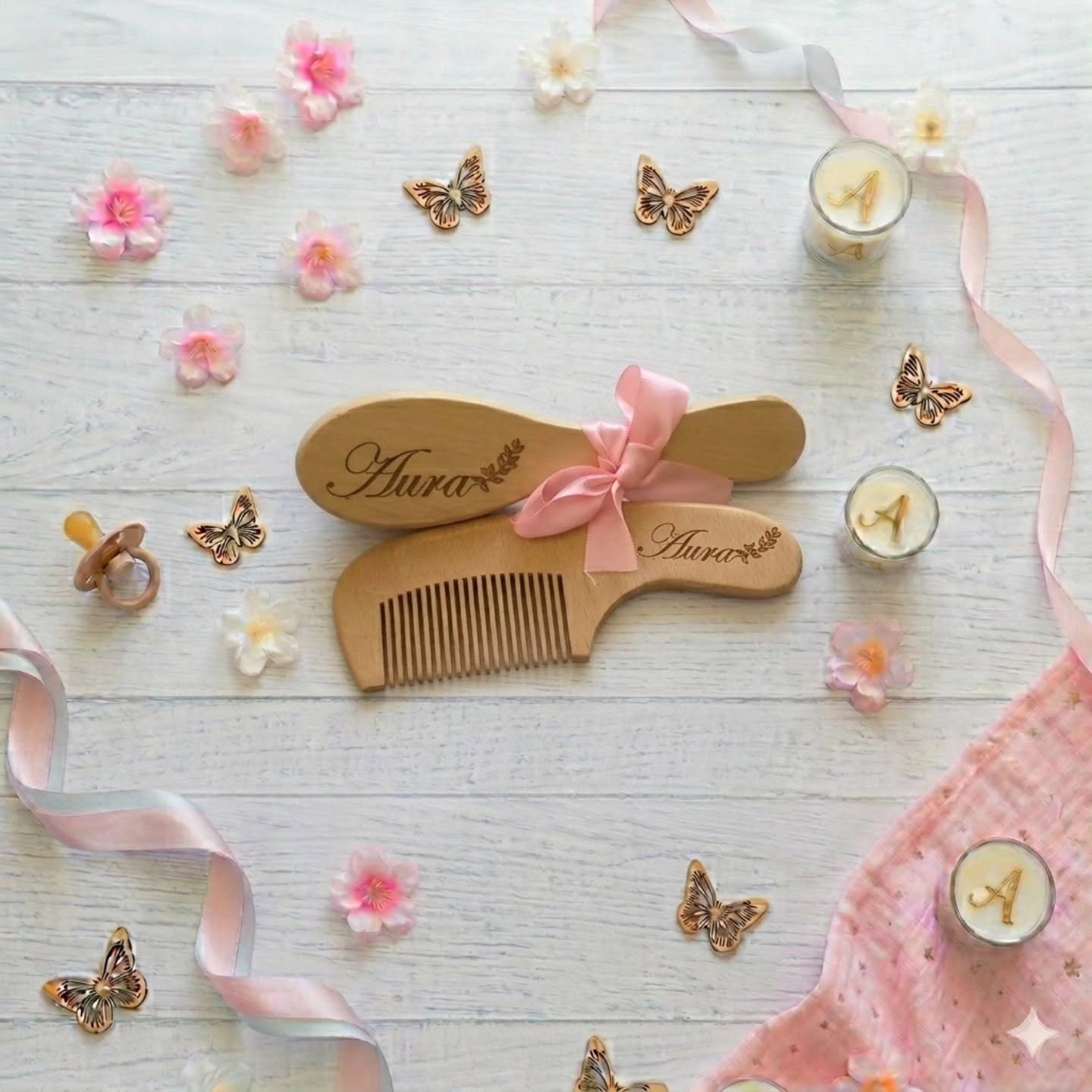 brosse et peigne gravé