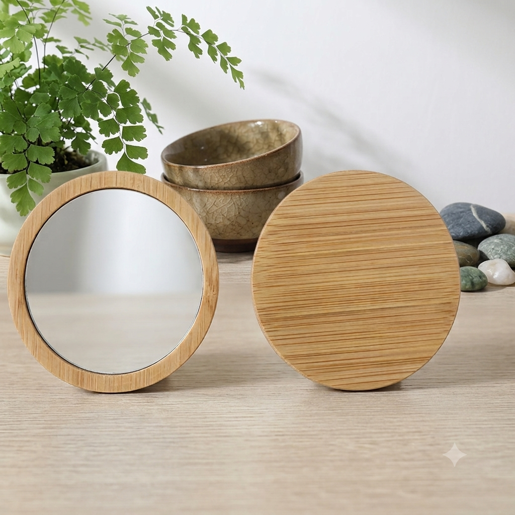 Miroir de Poche en Bambou Naturel gravé