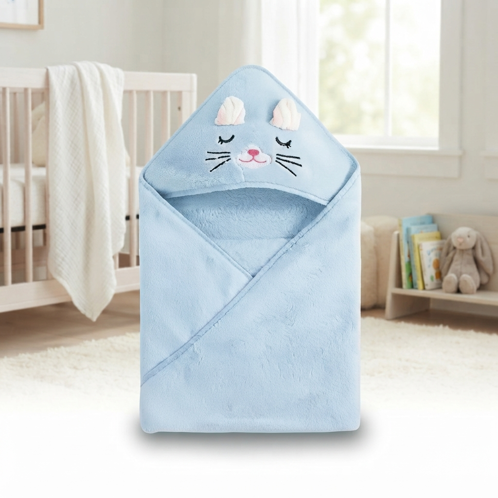 Cap de bain bébé brodée à capuche animal