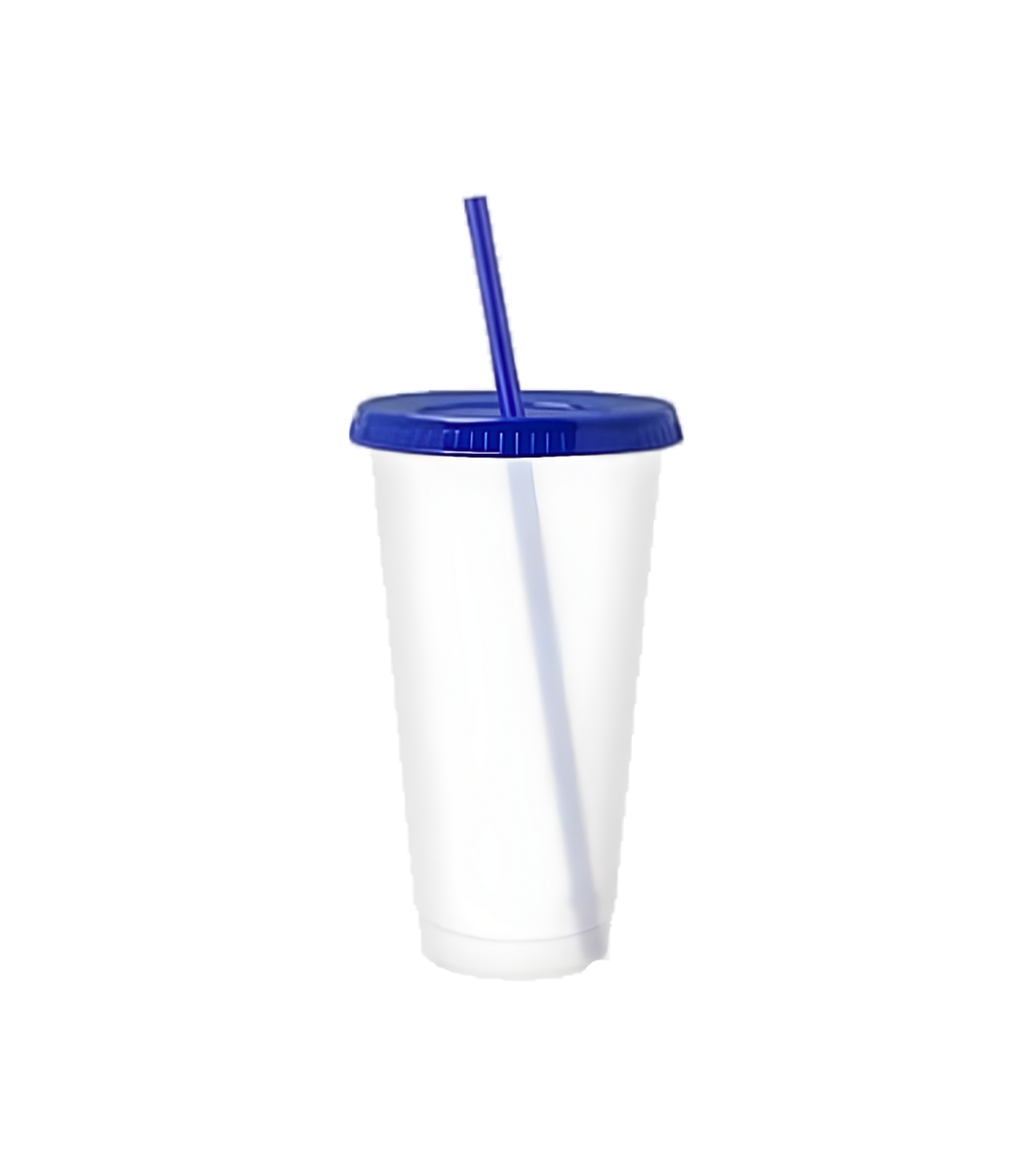 24 oz - Gobelet en plastique givré avec couvercle et paille colorés - 700 ml