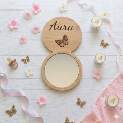 Miroir de Poche en Bambou Naturel gravé
