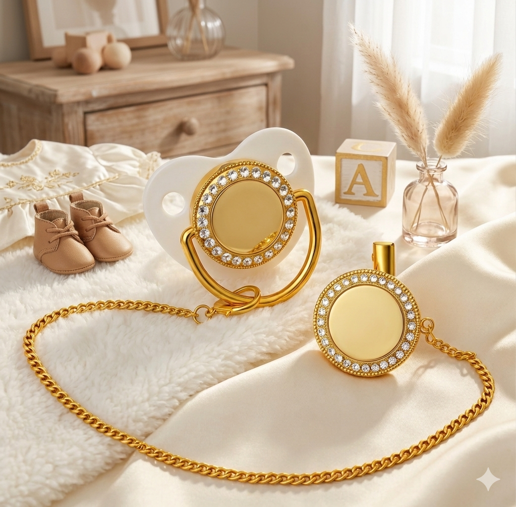 Tétine de Luxe Personnalisée avec Attache Assortie – Un Bijou pour votre Bébé