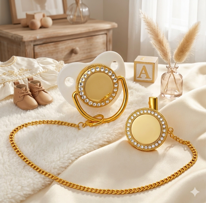 Tétine de Luxe Personnalisée avec Attache Assortie – Un Bijou pour votre Bébé